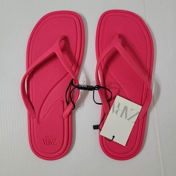 ZARA FLAT RUBBERISED SANDALS Pink SIZE 6.5 | 3670/110 S1 - Picture 5 of 7